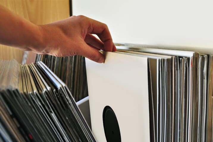 vinyl records stored vertically